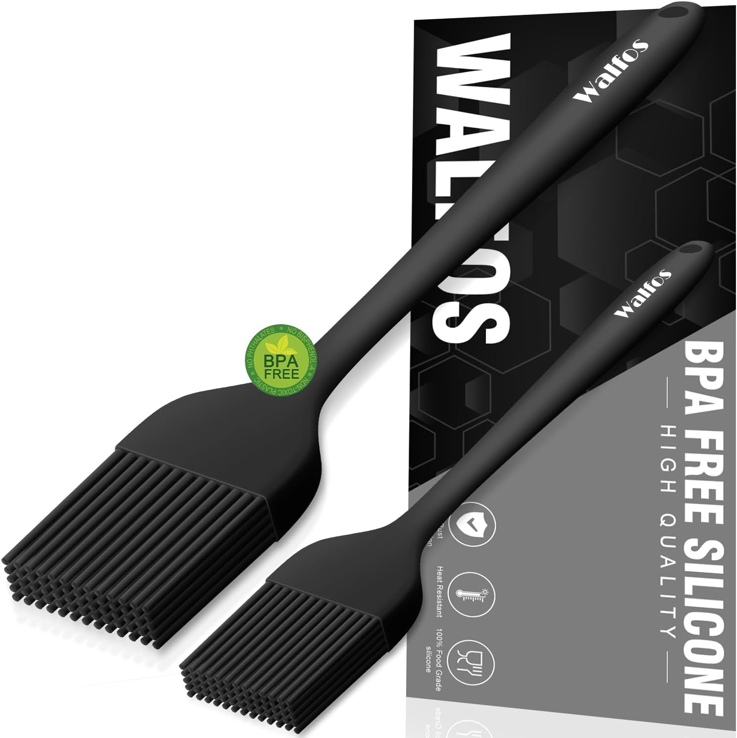 Walfos Silicone Basting Pastry Brush. Heat Resistant Pastry Brush Set. Strong Steel Core and One-Pieces Design. Perfect for BBQ Grill Baking Kitchen Cooking. BPA Free and Dishwasher Safe (2 Pcs)