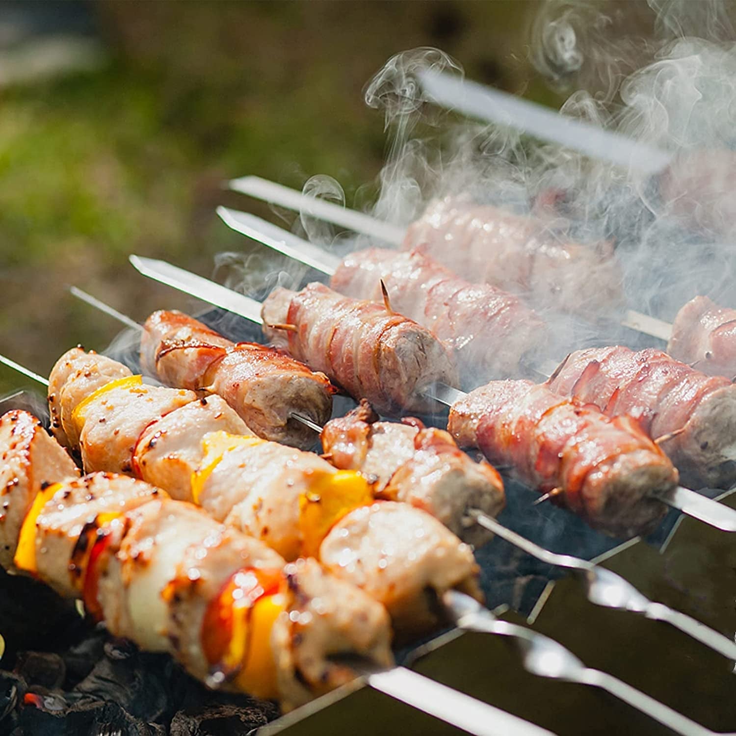 Dicunoy 9 PCS Stainless Steel Barbecue Skewers. 17 Kabob Skewers for Grilling.Reusable Metal Flat Shish BBQ Sticks with Kabob Rack Stand for Meat. Shrimp. Chicken. Vegetable Grill - Image 6