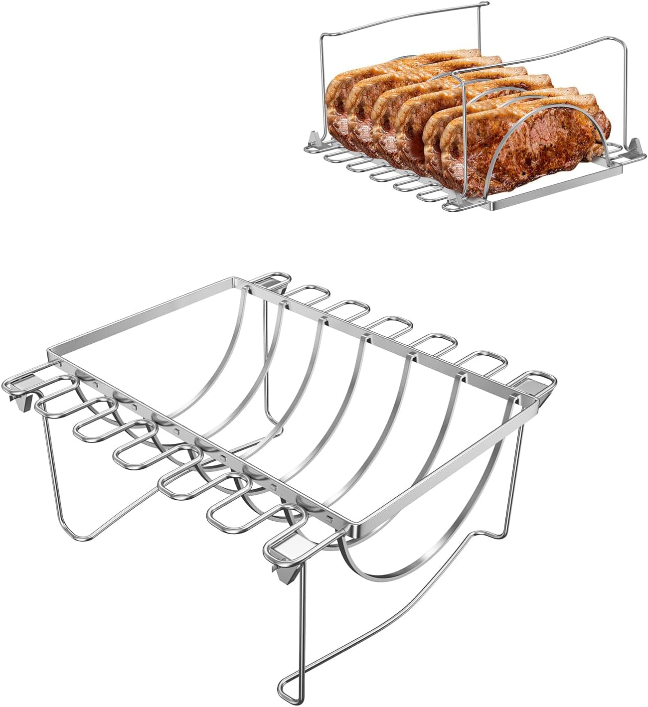 BMMXBI Foldable 3-In-1 Chicken Leg Rib Rack for Grill. Oven. Holds 12 Chicken Leg Wing. 6 Large Ribs. 1 Whole Chicken. Stainless Steel Rib Chicken Drumstick Roasting Racks Smoker Accessories - Image 8