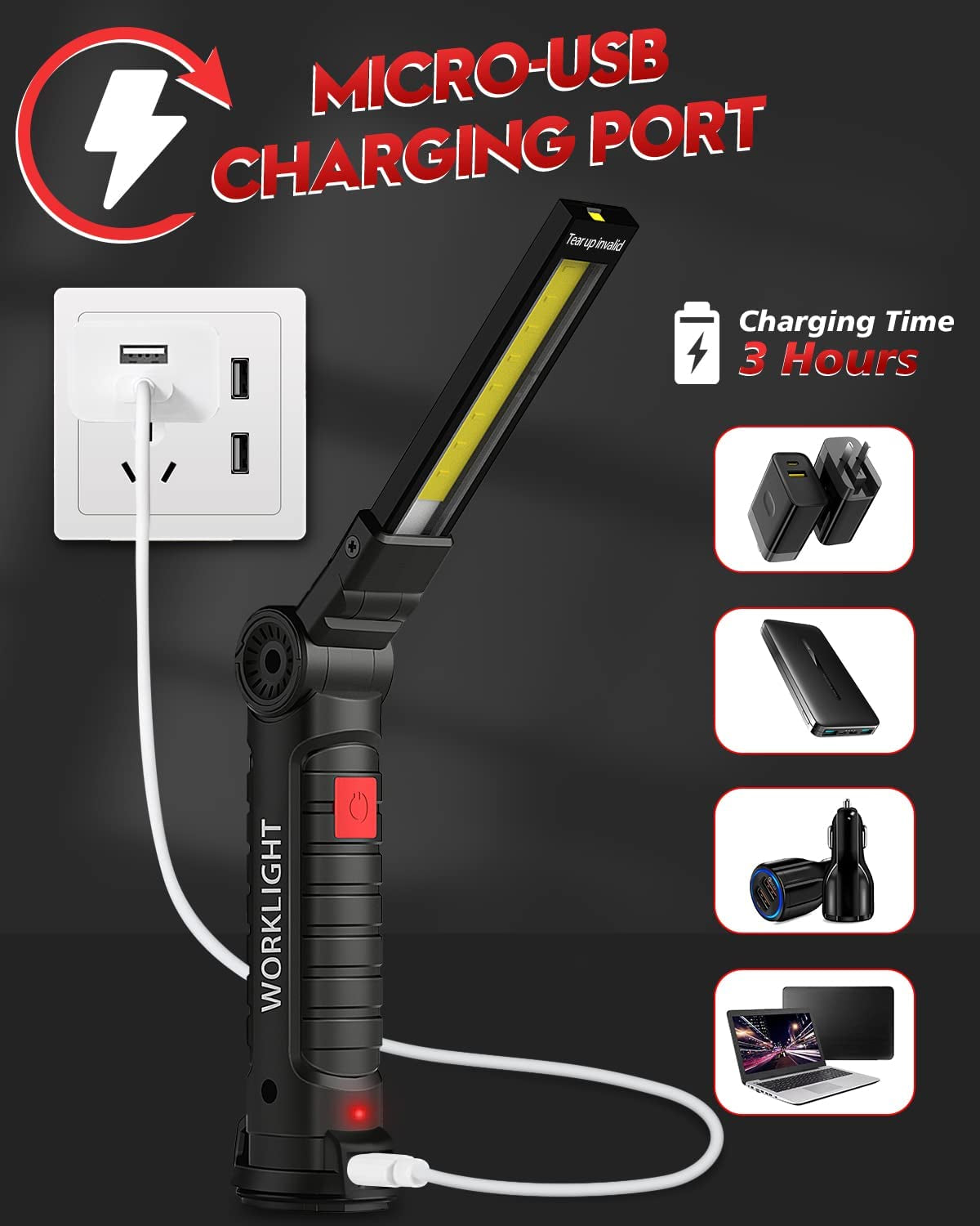 Tool Gifts for Men. Rechargeable LED Work Lights Grill Light with Magnetic Base 5 Modes 360° Rotate (2Pack Black) - Image 4