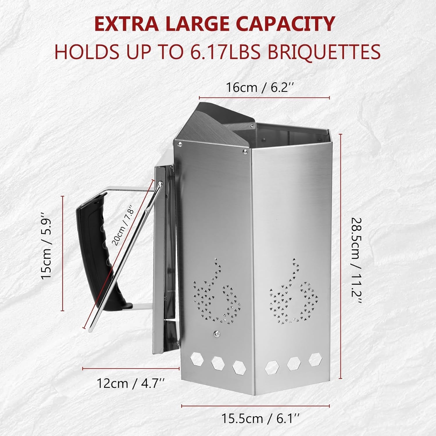 Onlyfire Stainless Steel Charcoal Chimney Starter. BBQ Chimney Starter for Charcoal Grill and Barbecues. Sturdy and Easy to Use BBQ Grill Tools - Image 3