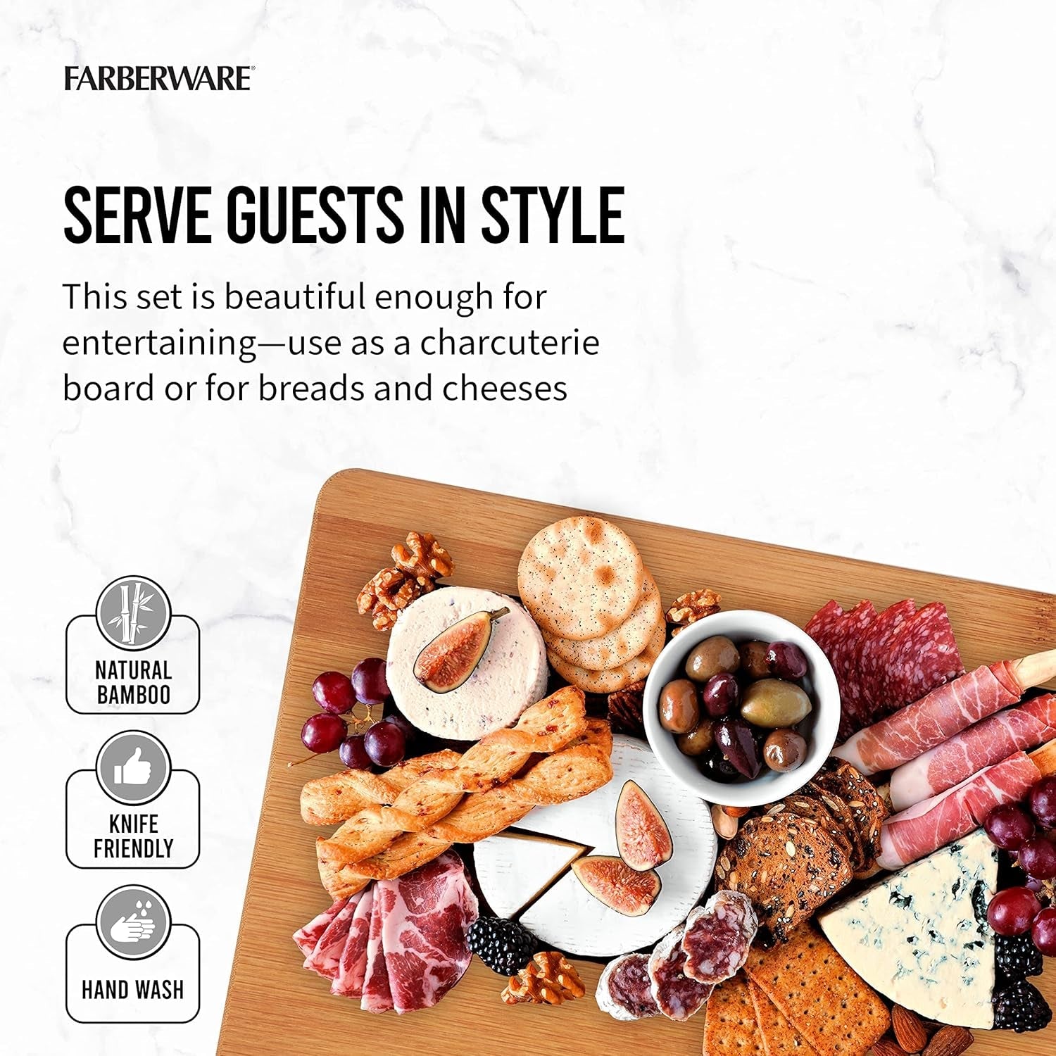 Farberware 3-Piece Wood Cutting Board Set. Reversible Chopping Boards for Meal Prep and Serving. Charcuterie Boards. Wooden Cutting Boards with Built-In Handles. Set of 3 Assorted Sizes. Bamboo - Image 4