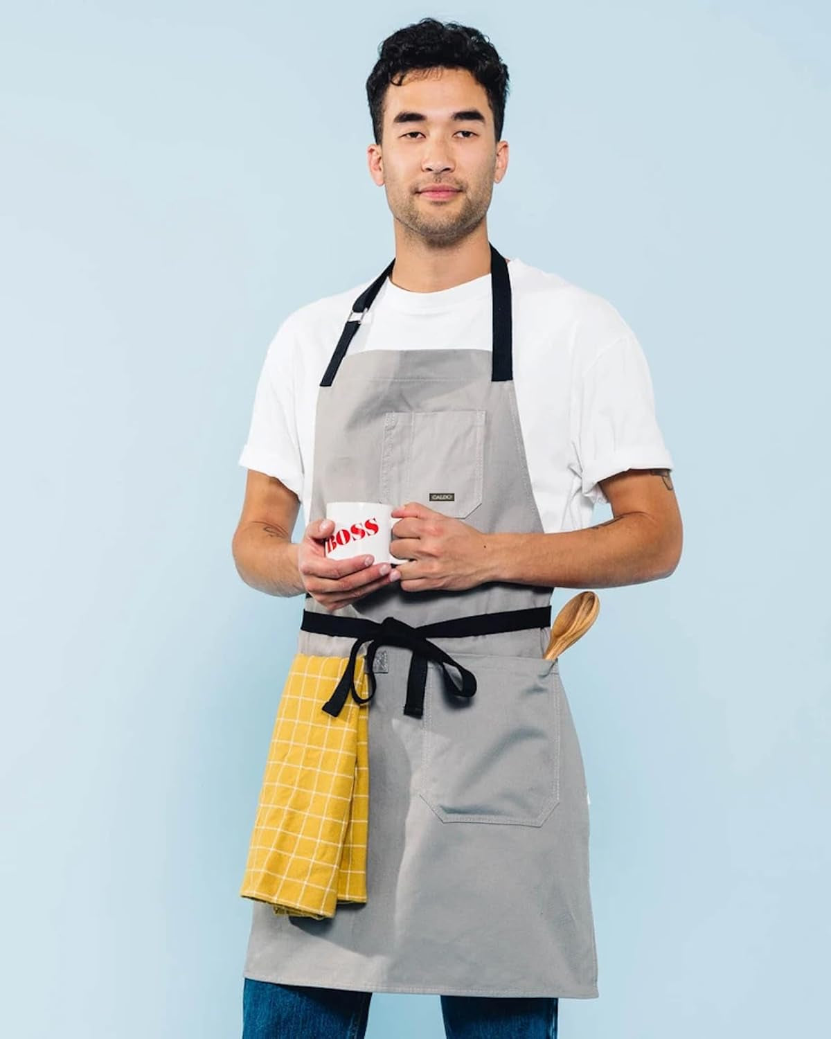 Daily Cotton Kitchen Apron for Cooking- Mens and Womens Professional Chef or Server Bib Apron - Adjustable Straps with Pockets and Towel Loop (Grey) - Image 5