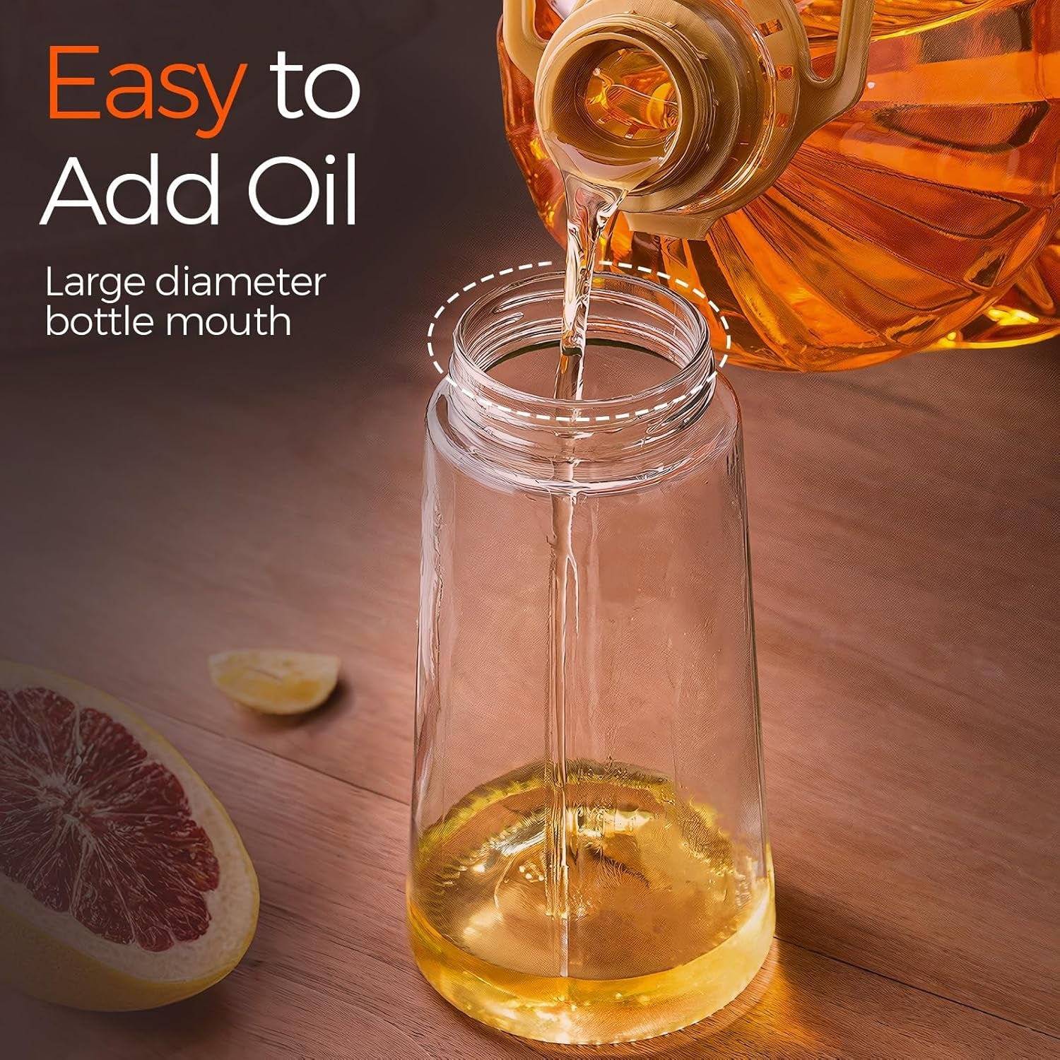 YRRAMATE 16oz Glass Olive Oil Sprayer – 2‑in‑1 Dispenser with Stickers & Portion Control (Navy) - Image 5