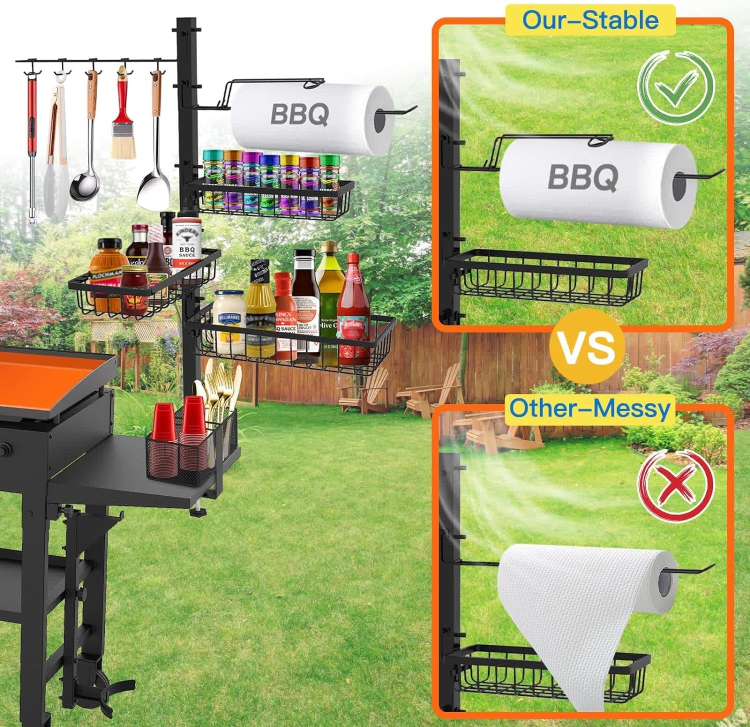 CONCONS Grill Caddy. BBQ Outdoor Kitchen Accessories for Camper. Barbeque Grill Accessories. Camping Kitchen. Barbeque Caddy for Outdoor Grill. Picnic Caddy. Outdoor Utensil Caddy. Paper Towel Holder - Image 3