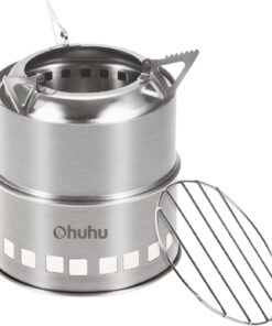 Camping Stove. Ohuhu Mini Wood Stove Stainless Steel Portable Stove. Backpacking Survival Stove Wood Burning Stove for Picnic BBQ Camp Hiking with Grill Grid and Carry Bag