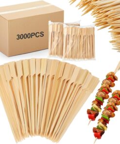 3000 Pcs Bamboo Skewers for Appetizers Toothpicks Wide Wooden Skewers Paddle for Kabobs Cocktail Picks Fruit Kababs Bbq Barbecue Sausage Grilling(6 Inches)