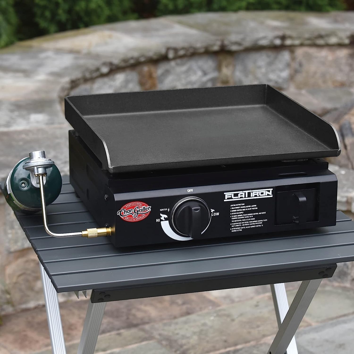 E8217 Flat Iron Portable Table Top 17 Gas Griddle Propane Grill. Black - Image 4