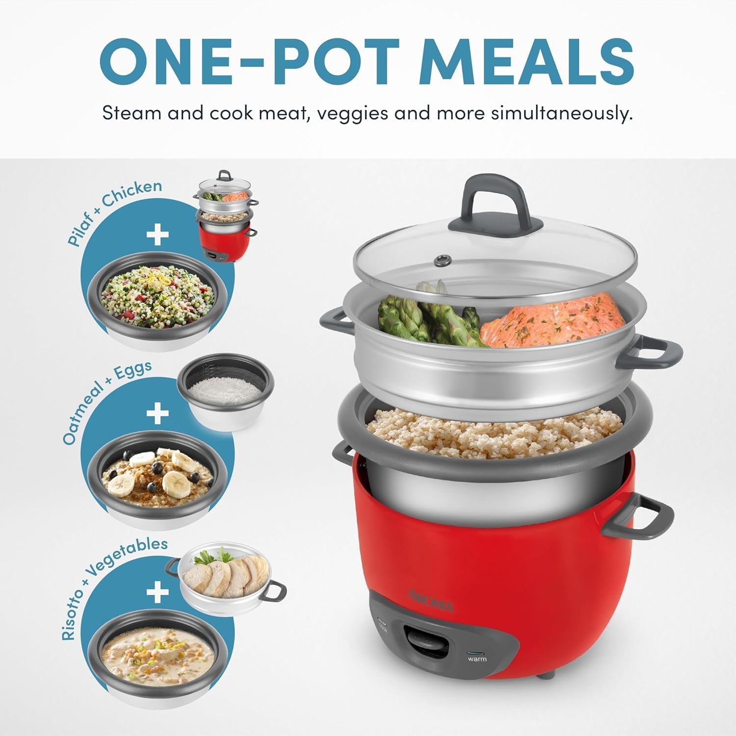 Aroma Housewares 14-Cup (Cooked) (7-Cup UNCOOKED) Pot Style Rice Cooker and Food Steamer (ARC-747-1NGR) . Red - Image 2