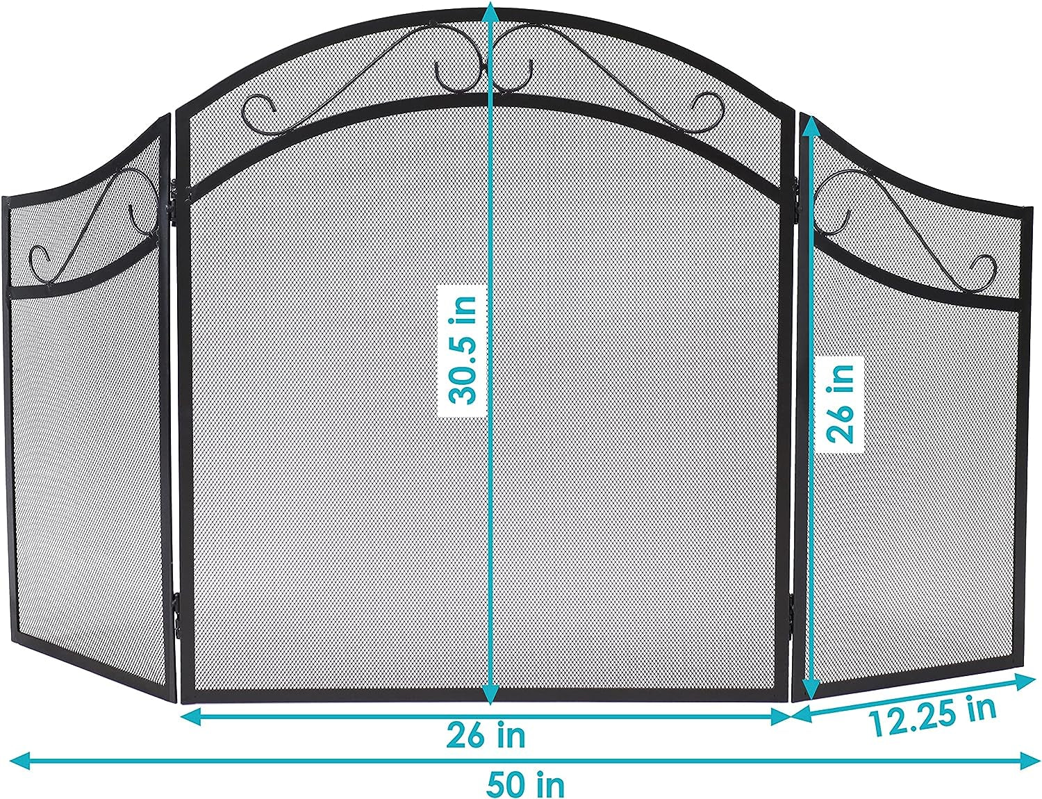 Sunnydaze Elegant Scrolling Design Steel 3-Panel Fireplace Screen with Black Powder-Coated Finish - Image 3