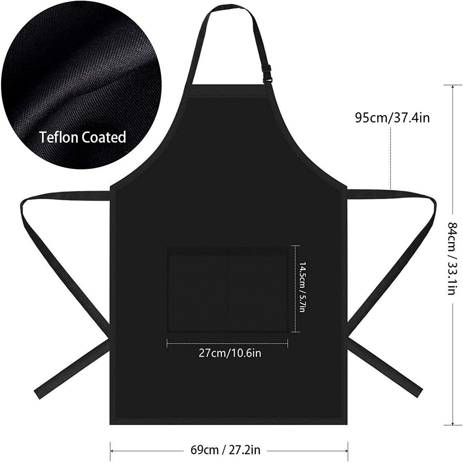 Chef Apron for Men and Women Professional for Cooking with Pockets - Adjustable - Bib Aprons - Water & Oil Resistant - 1 Pack. Black - Image 6
