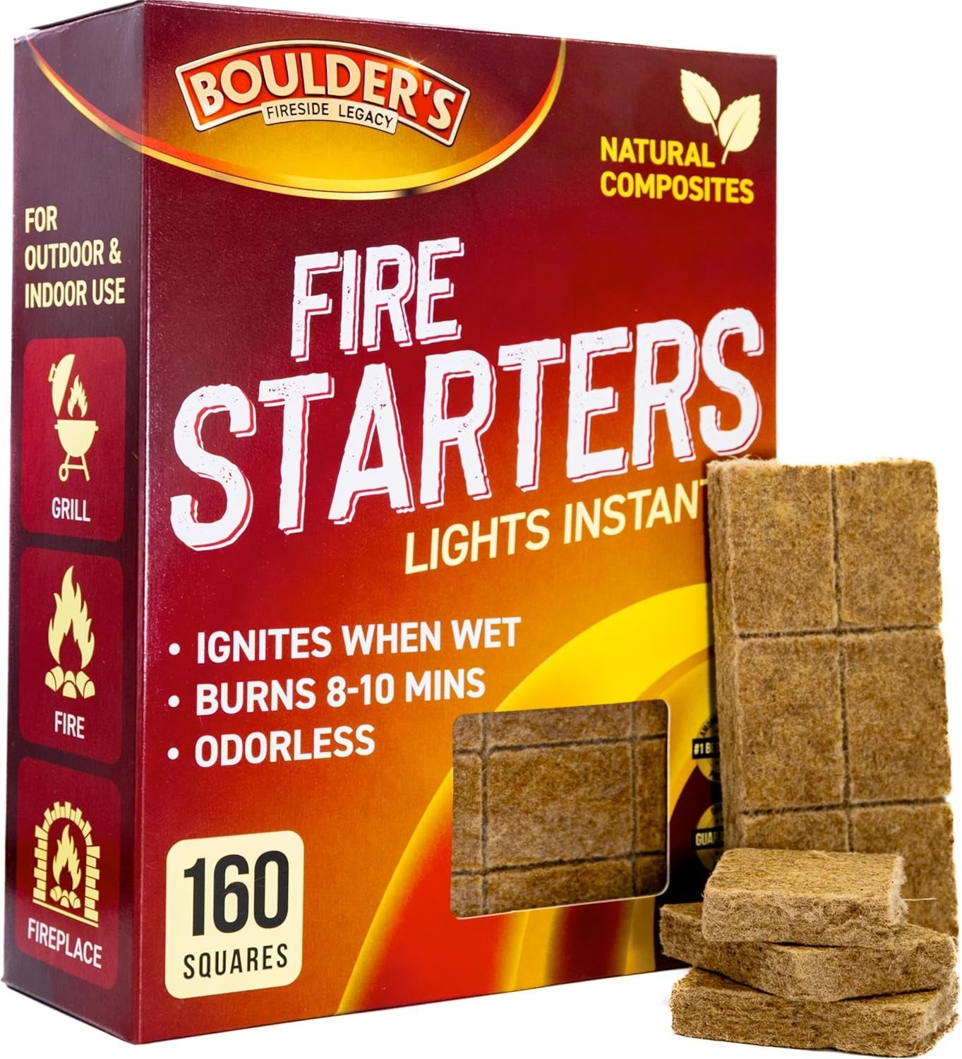 Fire Starter Cubes. 160 Pcs - Bulk Pack - Fast Grill BBQ Charcoal Start - Odorless & Waterproof - Firestarter Squares for Campfire. Outdoor Fire Pit. Wood Stove. Fireplace. Logs - Camping Essentials