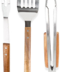 BBQ-AID 3 Piece Grill Set BBQ Accessories - Kitchen Tongs. Metal Spatula & Fork Utensils - Heavy Duty Stainless Steel Barbecue Grill Utensils for Outdoor Grill with Solid Sturdy Wood Handles