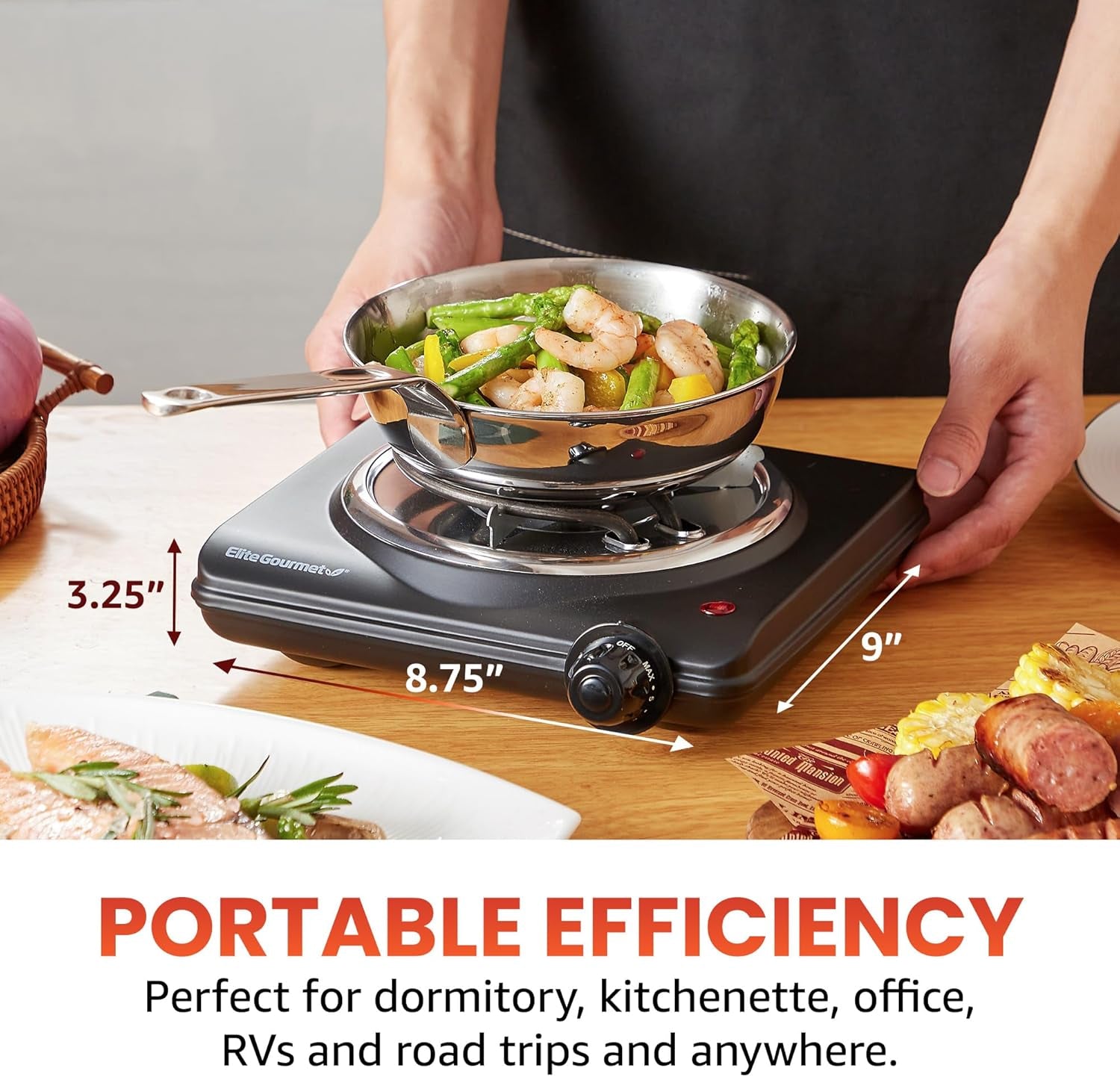 Elite Gourmet ESB100B Countertop Single Coiled Burner Electric Hot Plate. Temperature Control. Indicator Light. Easy to Clean. Black - Image 2