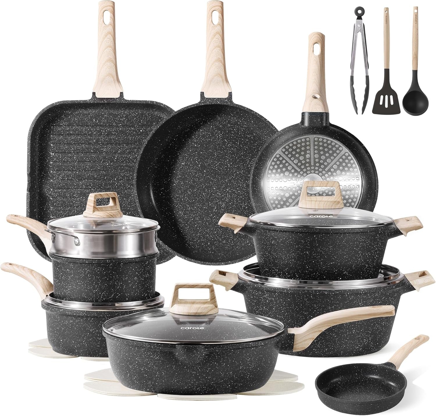CAROTE 22Pcs Pots and Pans Set. Nonstick Cookware Sets. Granite Induction Cookware Non Stick Cooking Set W/Frying Pans & Saucepans(Pfos. PFOA Free) - Image 7