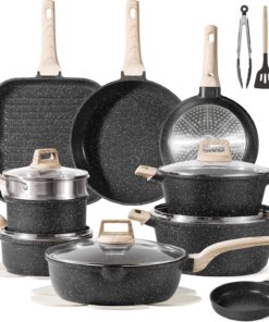 CAROTE 22Pcs Pots and Pans Set. Nonstick Cookware Sets. Granite Induction Cookware Non Stick Cooking Set W/Frying Pans & Saucepans(Pfos. PFOA Free)