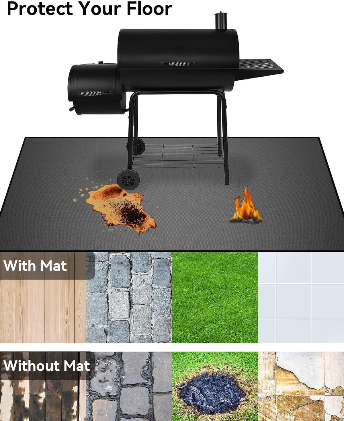 65 X 40 Inch Heavy Duty Large under Grill Mats for Outdoor Grill. Double-Sided Fireproof. Waterproof. Oil Proof Deck and Patio Protector Mat. BBQ Mat Grill Floor Mats Fireplace Fire Pit Mat - Image 4