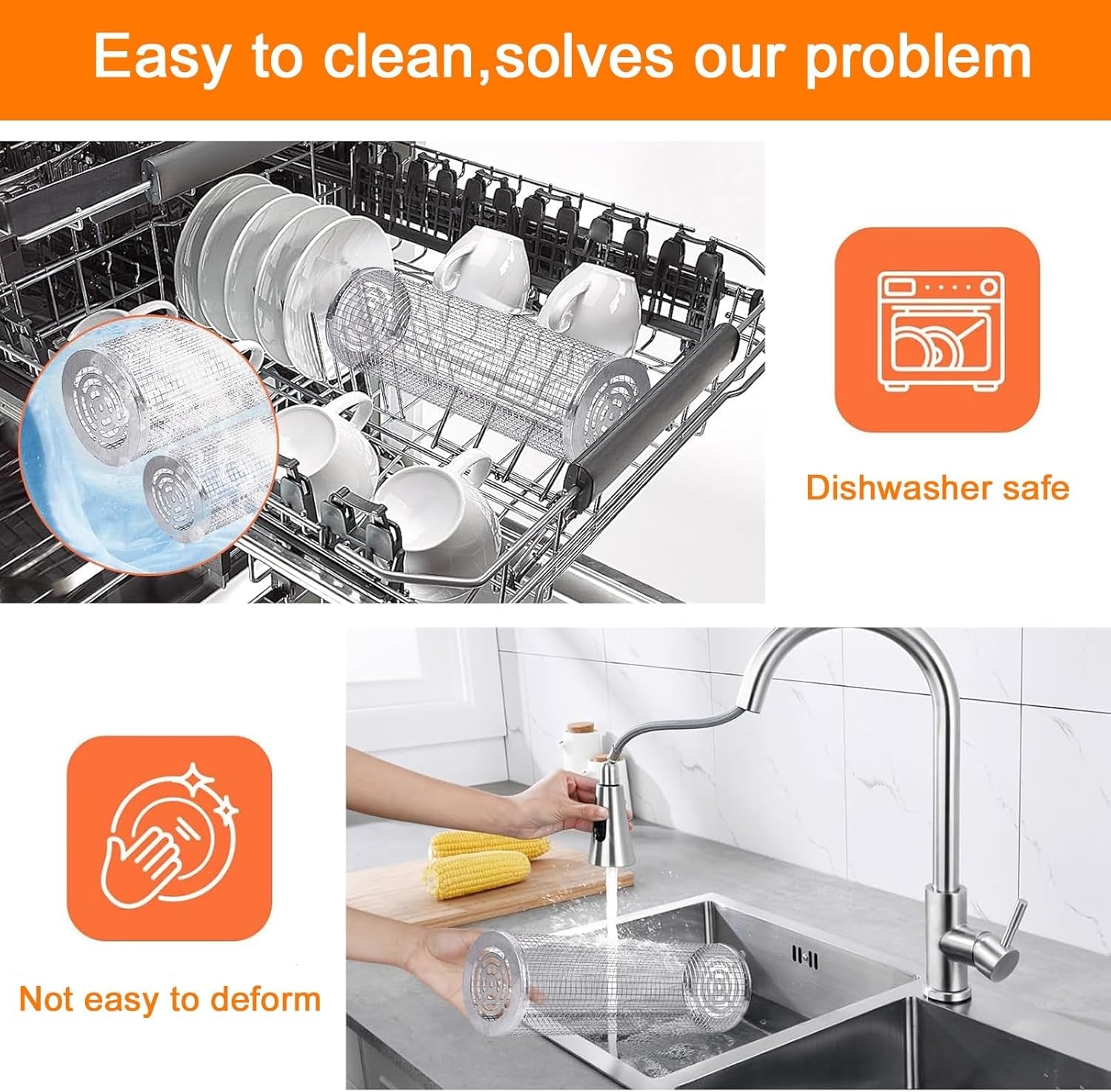 Rolling Grilling Baskets for Outdoor Grill 2 Pcs.Removable Wooden Handle.Perfect Gifts for Men Dad Husband.Portable Camping Nesting Grill Baskets for Fish. Shrimp. Meat. Vegetables - Image 6