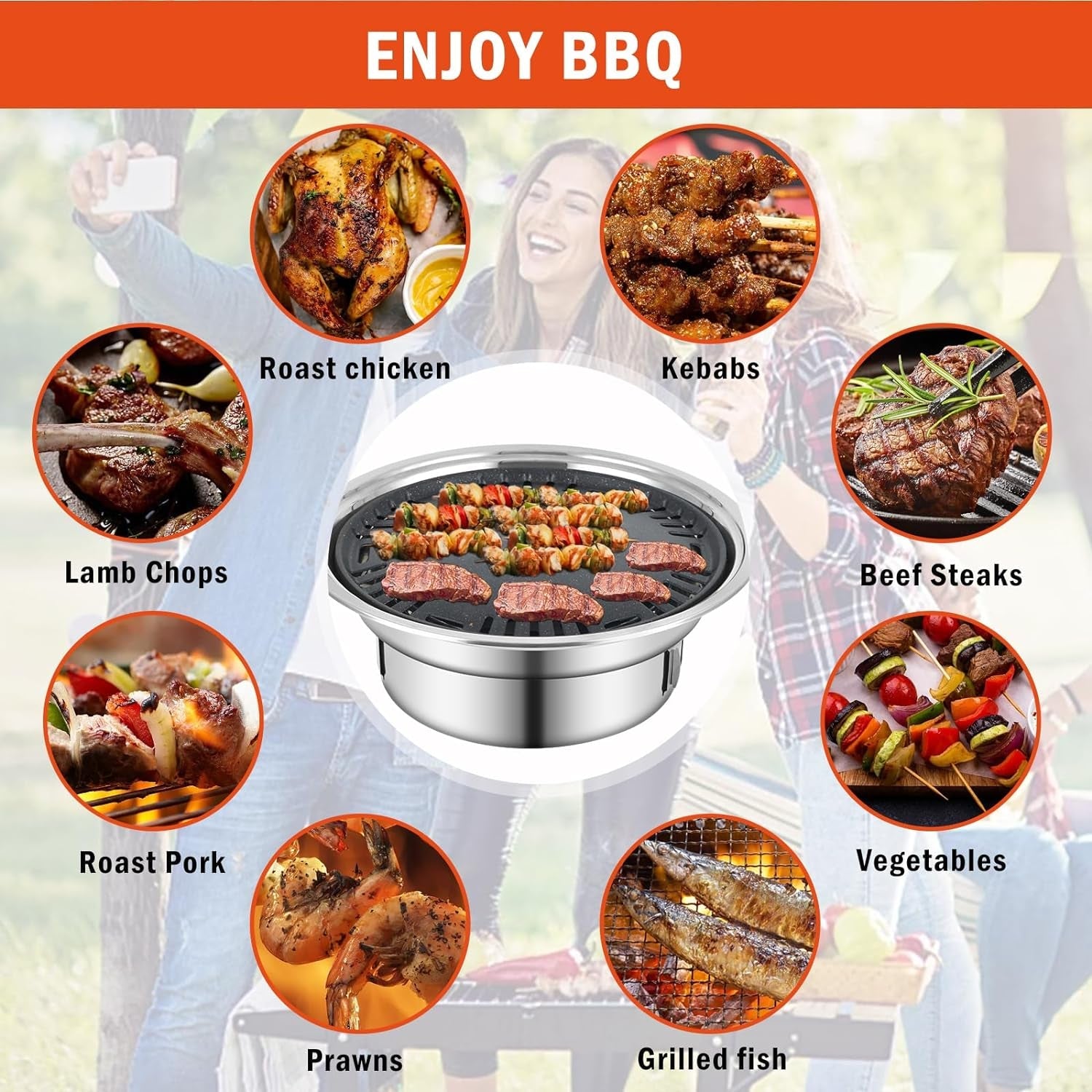 Panghuhu88 Korean BBQ Grill.Portable Household Charcoal Barbecue Grill. Non-Stick round Carbon Barbecue Grill with Insulation Pad Camping Grill Stove for Outdoor and Picnic - Image 6