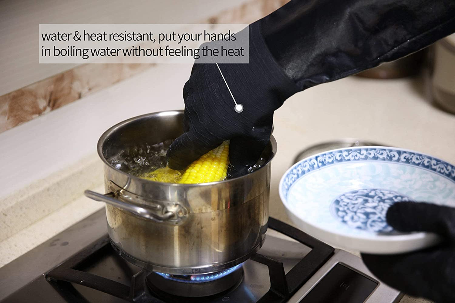BBQ Gloves.17In 932℉ Heat Resistant for Grill.Smoker.Cooking.Pit.Barbecue.Textured Palm Handle Greasy Food on Your Fryer.Grill.Oven without Slip.Waterproof.Oil Resistant.Very Easy to Clean(M) - Image 6