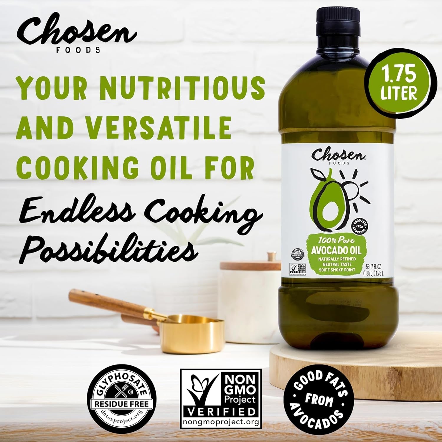 Chosen Foods 100% Pure Avocado Oil for Cooking - 1.75L - Made with Good Fats from Avocados. Naturally Refined. Never Adulterated. High Smoke Point. Non-Gmo. Soy-Free. Canola Oil-Free. Gluten-Free. Paleo. Keto - Image 2