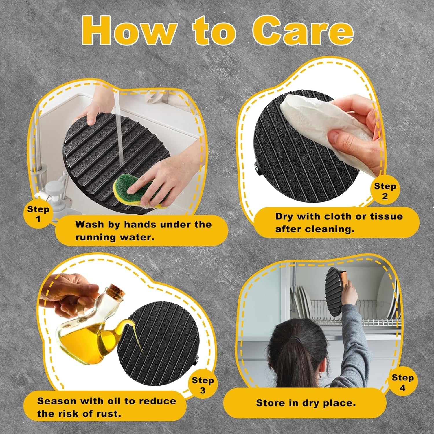 AIVIKI Burger Press. Smash Burger Press for Blackstone Griddle. Heavy Duty Cast Iron round 6.9In & Rectangular 8.2X4.2In Bacon Grill Press with Wood Handle. Meat Steak Weight for Sandwich. Paninis - Image 7