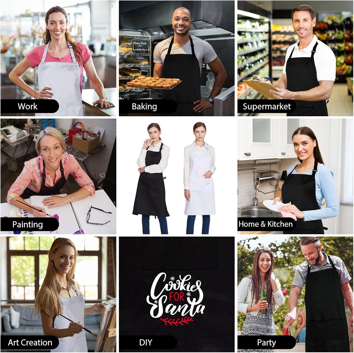 Jubatus 12 Pack 100% Cotton Aprons Bulk with 2 Pockets Cooking Chef Kitchen Adjustable Bib Apron for Women Men. White - Image 6