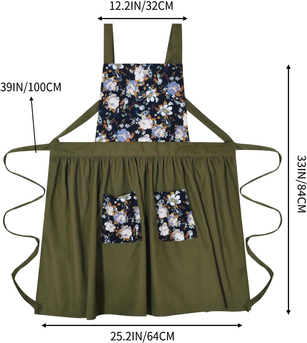 Vintage Pinafore Apron Dress for Women with Pockets Cute Floral Chef Aprons for Kitchen Cooking Baking Gardening - Image 4