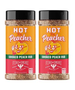 Fire & Smoke Society Hot for Peacher Smoked Peach BBQ Rub Seasoning for Smoking and Grilling Meat. Pork Ribs Chops. Poultry. Turkey. Burger. Chicken Wings. Barbecue Dry Rubs and Spices. 2-Pack