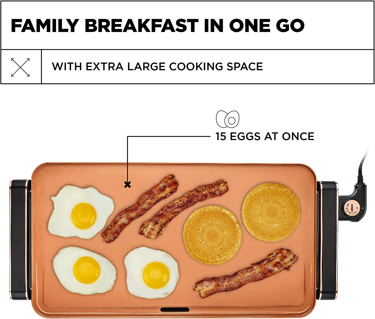 Electric Griddle with Nonstick Ceramic Coating. Cool-Touch Handles. and Slide-Out Drip Tray - Indoor Grill for Breakfast. Eggs. Pancakes. and Burgers - Image 2