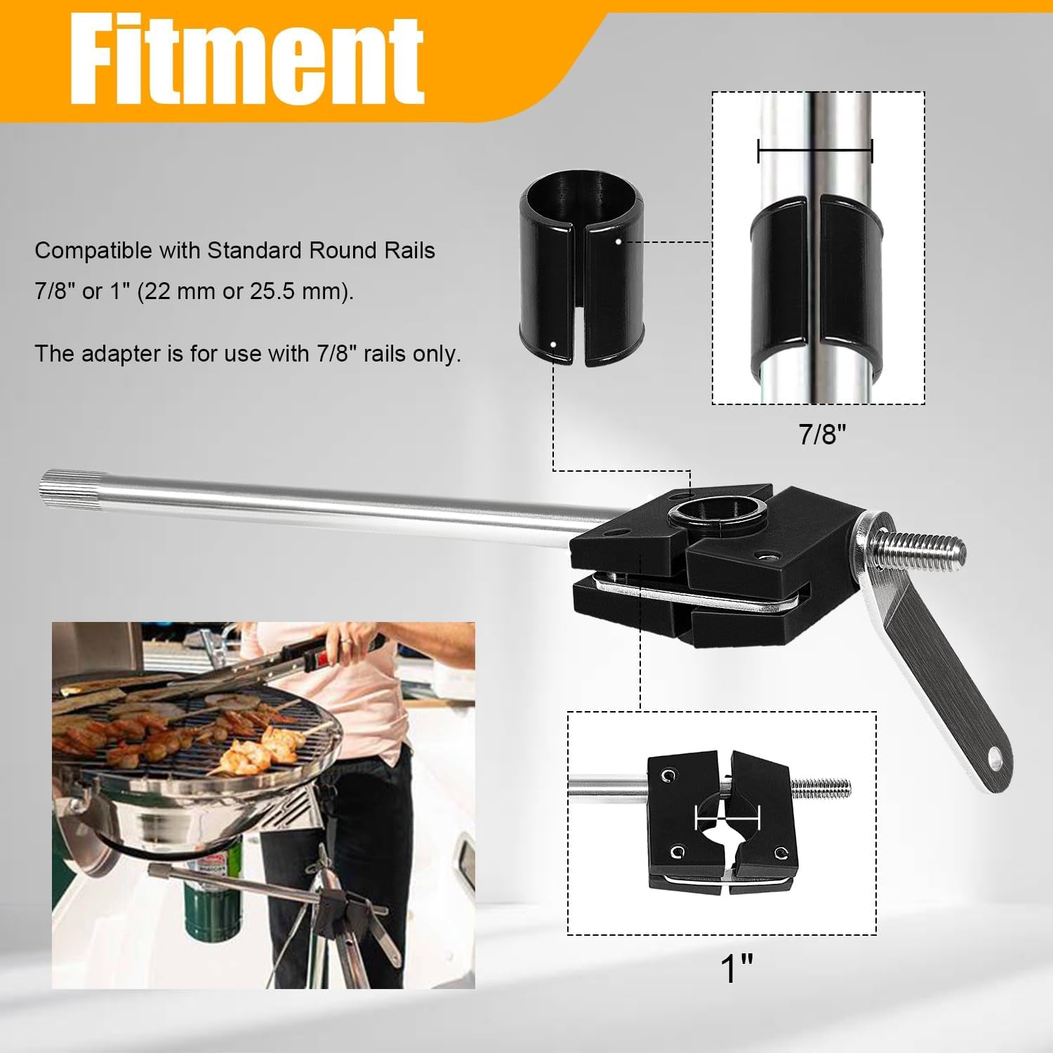 round Rail Grill Mounting Hardware Kit for Standard 7/8 or 1 Rails. Fit for All Magma Marine Kettles Grill. A10-080 - Image 2