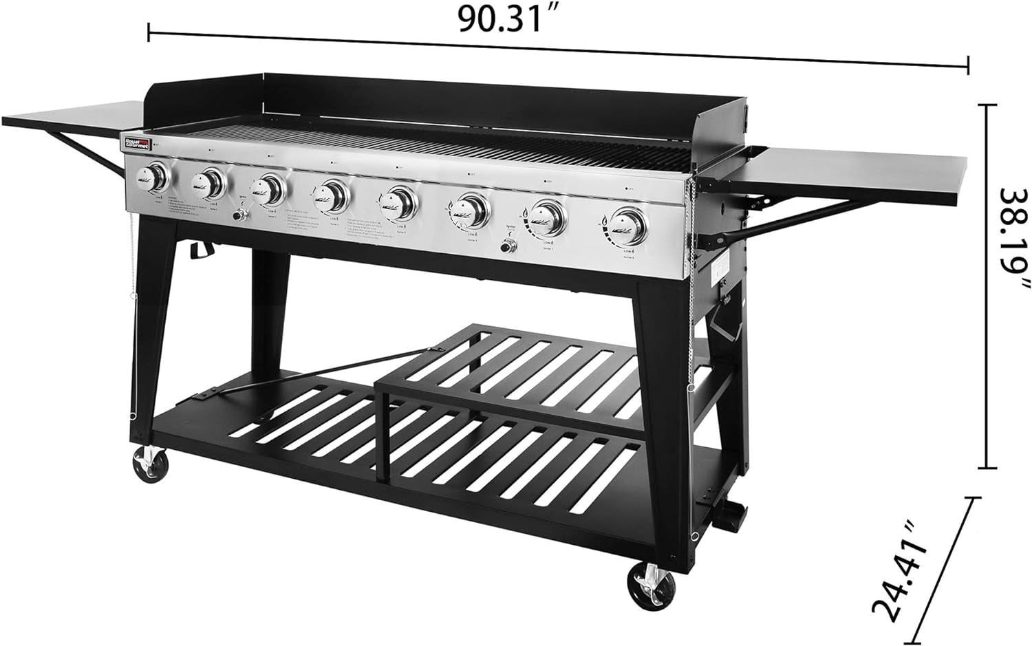 Royal Gourmet 8-Burner Gas Grill. 104.000 BTU Liquid Propane Grill. Independently Controlled Dual Systems. Outdoor Party or Backyard BBQ. Black - Image 3