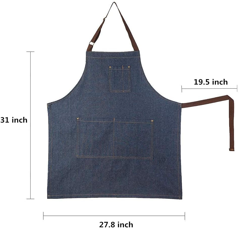 Unisex Adjustable Multi Pocket Denim Apron for Chef Kitchen BBQ and Studio - Image 4