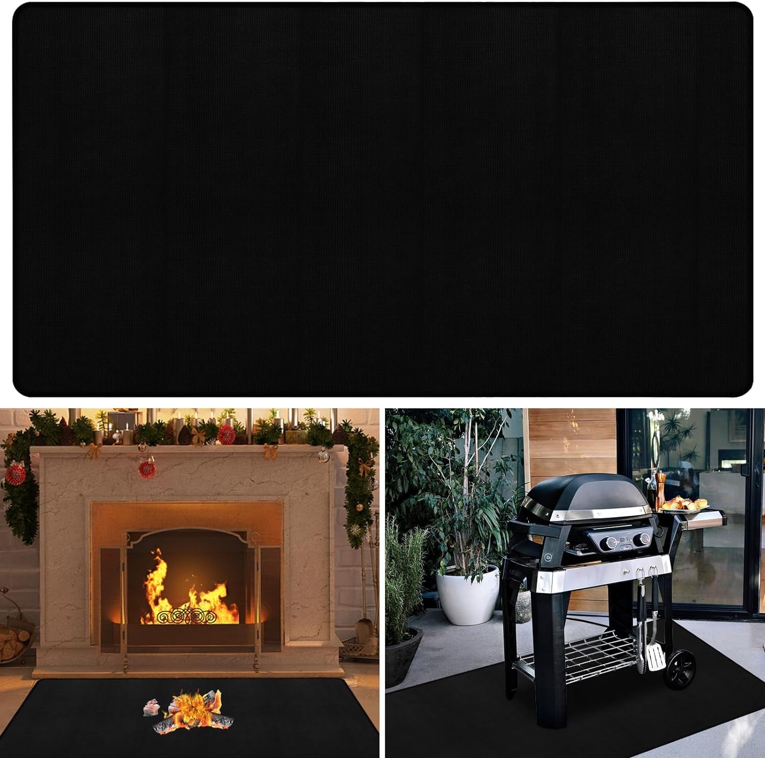 32X60 Indoor Fireplace Mat Fire Pit Mat.Under Grill Mat for Outdoor Grill Deck.Fire Resistant Floor Covering Protector.Oil-Proof Waterproof BBQ Fireproof Mat.Flame-Resistant Pad