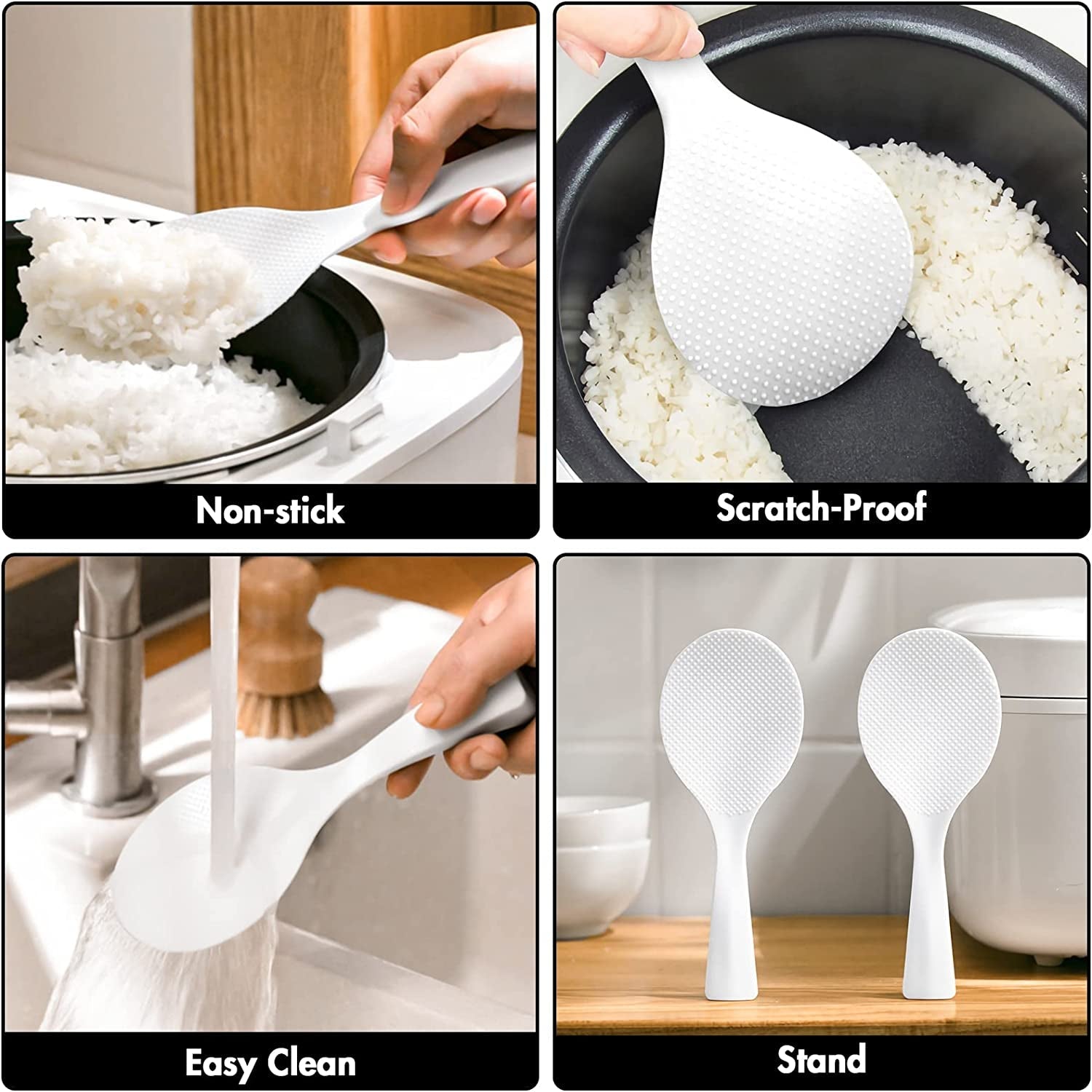 2 Pcs Non‑Stick Plastic Rice Paddle – Standing Rice Spoon Spatula. Heat Resistant. White - Image 4