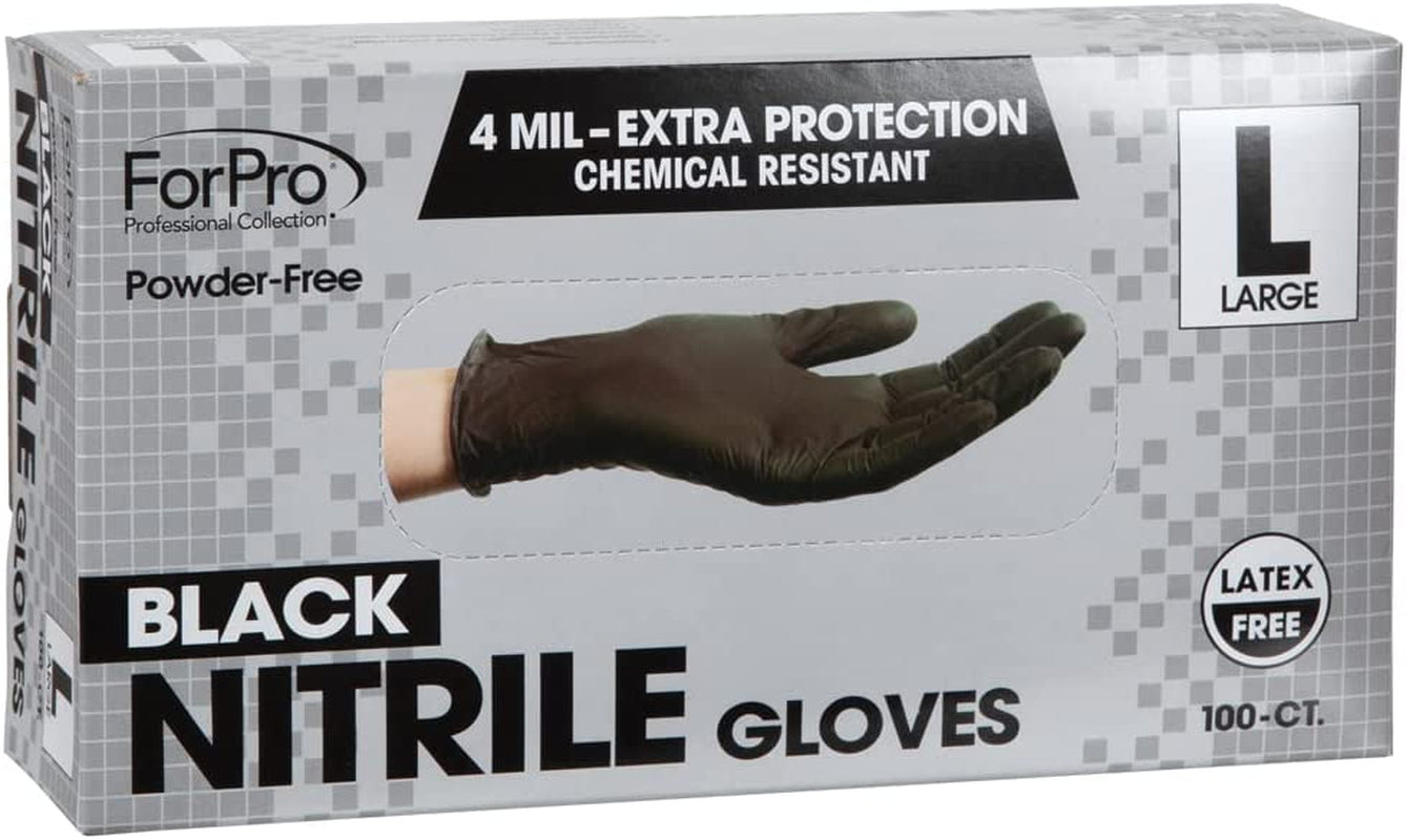 Forpro Disposable Nitrile Gloves. Chemical Resistant. Powder-Free. Latex-Free. Non-Sterile. Food Safe. 4 Mil. Black. Large. 100-Count - Image 2