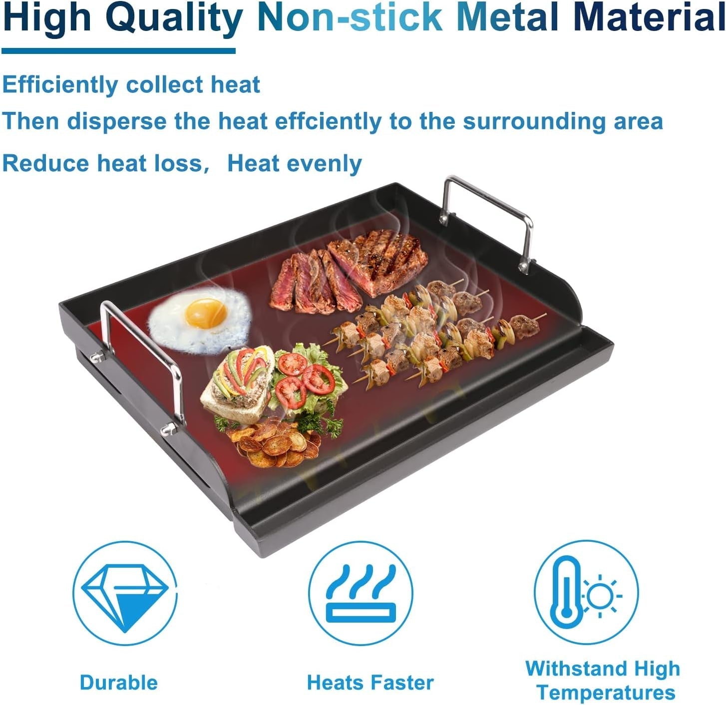 Griddle for Gas Grill. Flat Top Cast Iron Griddle Insert for Outdoor Gas Grill. 17 X13 Nonstick Coating Cooking Skillet Pan Teppanyaki for Weber Charbroil Camp Chef and Gas/Charcoal/Electric Grill - Image 2