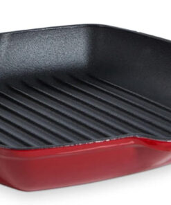 Bourgogne Enameled Cast Iron Induction Nonstick Grill Pan. PFAS Free. Dishwasher Safe. Chili Red