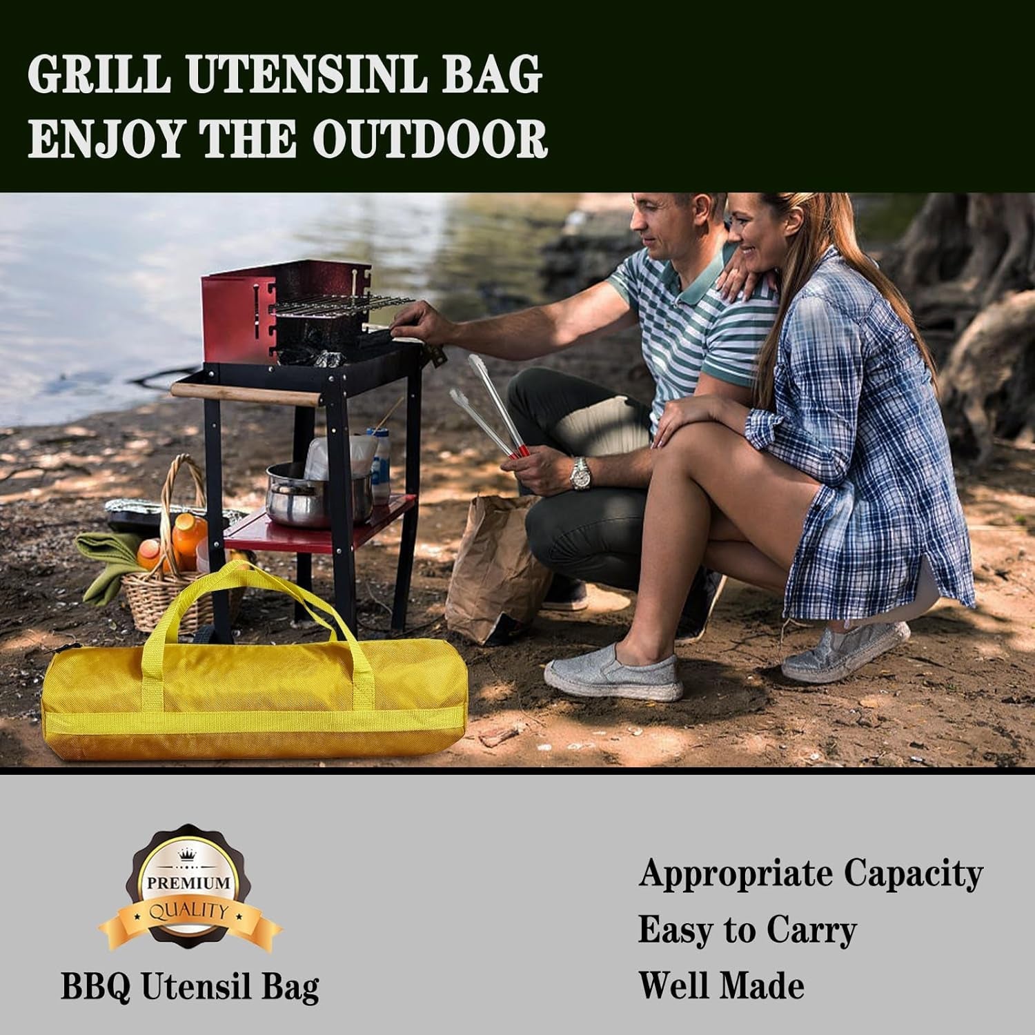 Rilltowpe BBQ Tool Storage Bag .Grill Accessory Storage .Bbq Tool Storage .Thickened Waterproof BBQ Tool Bag (Yellow) .Gifts for Men. Dad. Husband. - Image 2