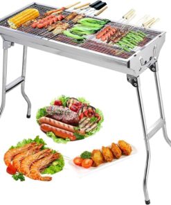 Barbecue Charcoal Grill Stainless Steel Folding Portable BBQ Tool Kits for Outdoor Cooking Camping Hiking Picnics Tailgating Backpacking or Any Outdoor Event (Large)