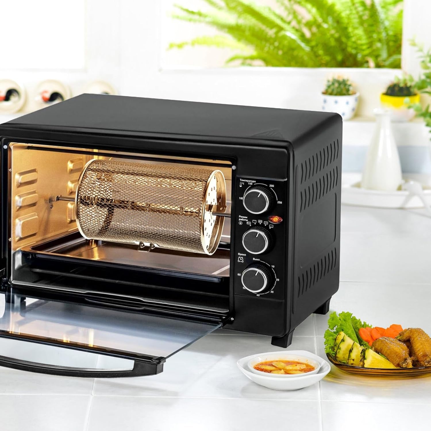 Angoily Oven Crisper Basket Rotating Grilled Cage Drum Oven Basket Kitchen Rolling Grill Basket Oven Roast Basket Roast Baking Cage for Barbecue Camping Outdoor Supplies Rotisserie Grill Basket - Image 2