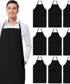 Black Aprons Bulk - Commercial Chef Bib Apron for Kitchen and Restaurant Cooking without Pockets. Unisex Women and Men. Adult - 12 Pack
