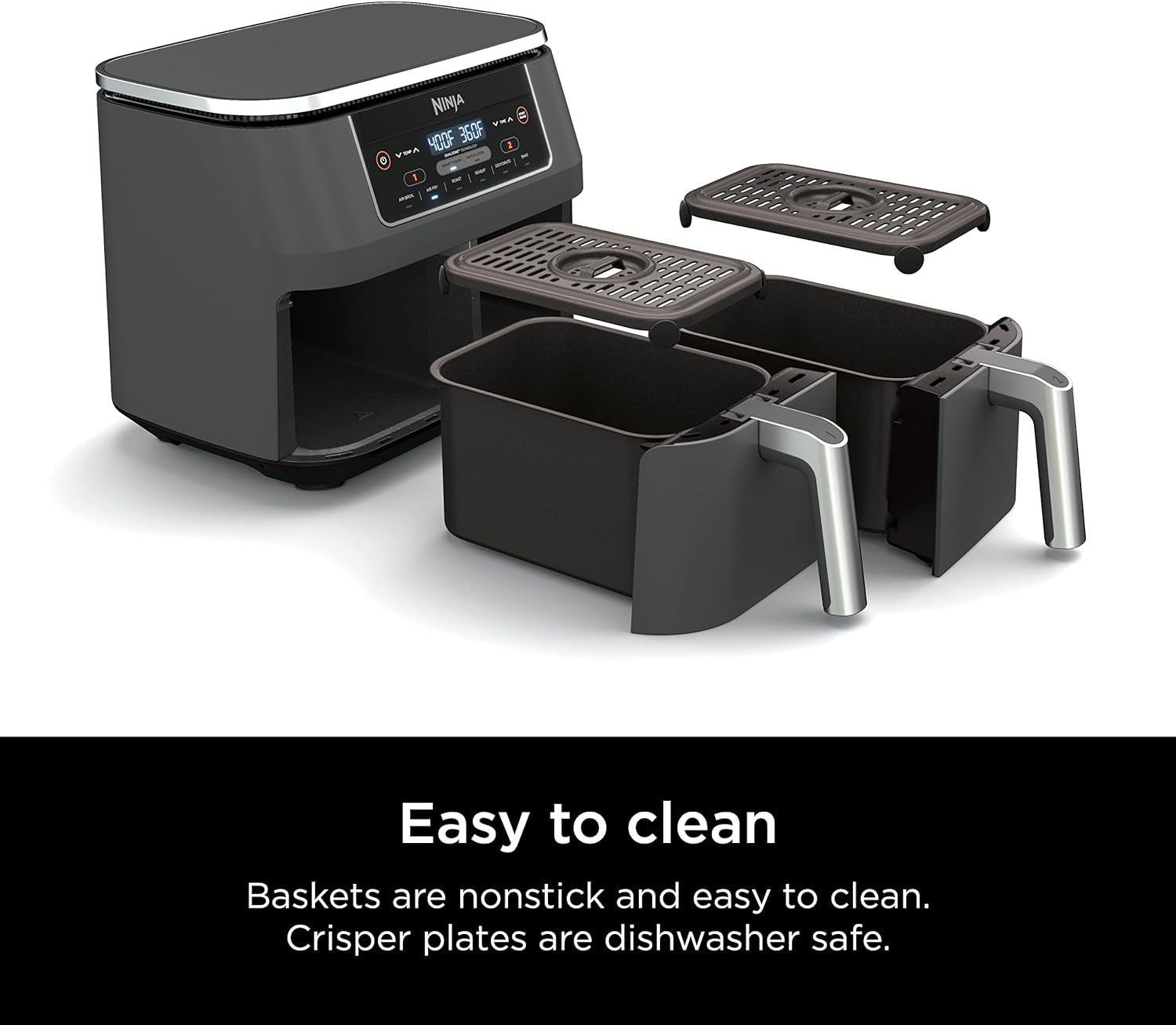 Ninja DZ201 Foodi 8 Quart 6-In-1 Dualzone 2-Basket Air Fryer with 2 Independent Frying Baskets. Match Cook & Smart Finish to Roast. Broil. Dehydrate & More for Quick. Easy Meals. Grey - Image 8