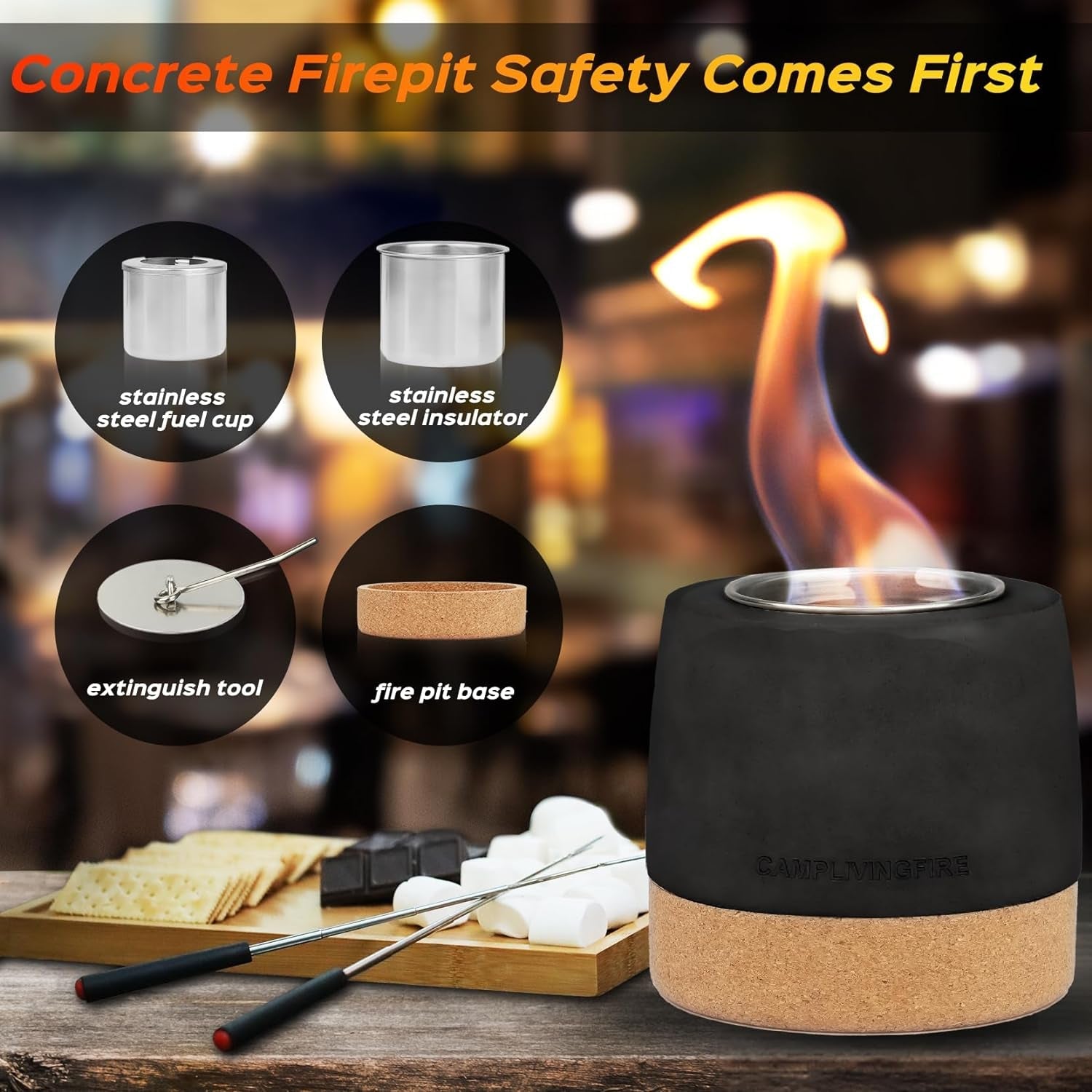 Tabletop Fire Pit. round Concrete Smokeless Smores Fire Pit Table Top as Smores Maker Kit. Dual Burner Cups Rubbing Alcohol Table Top Firepit for Indoor & Patio - Image 3