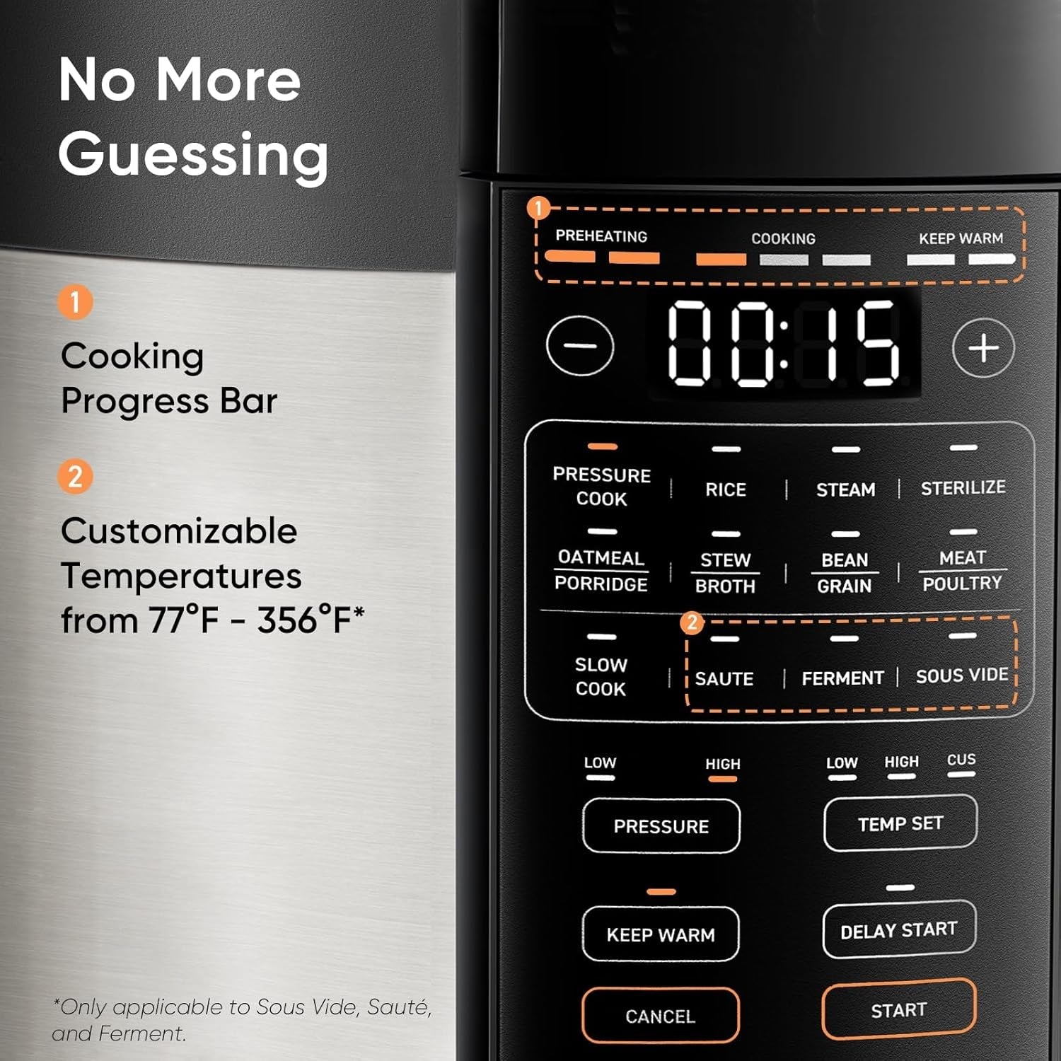 COSORI Pressure Cooker 6 Qt. 9-In-1 Instant Multi Kitchen Appliances. Safer Venting Design. Rice Cooker. Slow Cooking Pot. Sous Vide. Saute Pot. 1100W. Stainless Steel - Image 6