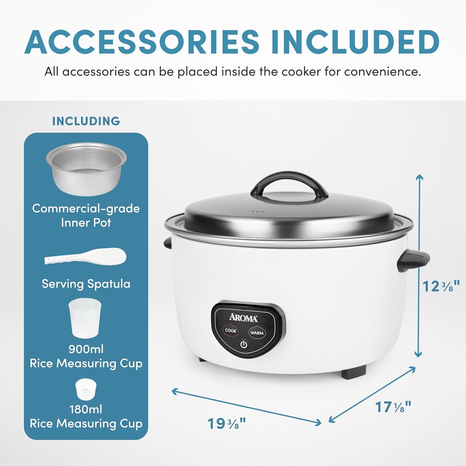 Aroma Housewares Commercial 60-Cup (Cooked) / 14Qt. Rice & Grain Cooker (ARC-1430E). White - Image 4