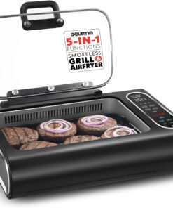 Gourmia Smokeless Indoor Grill & Air Fryer Raclette Grill with Smoke Extracting Technology for Indoor Grill Extra-Large Nonstick Cooking Electric Grill Indoor Korean BBQ Style 6 Quart Foodstation™