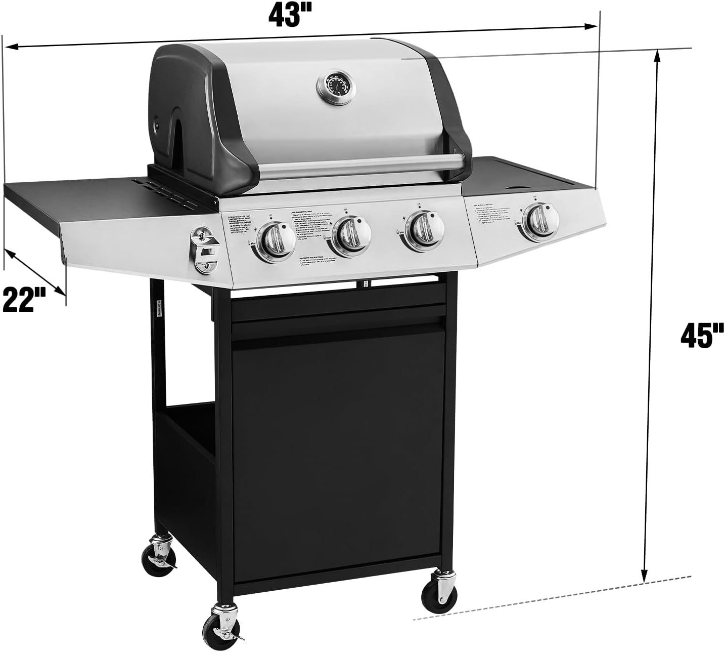 3 Burners Gas Grill with Side Burner. Propane Grill with Wheels and Storage. Outdoor Gas BBQ with Oil Tray and Thermometer for Patio and Party. 37000 BTU - Image 7