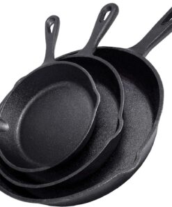 Cast Iron Skillet 3-Piece Set - Heavy-Duty Professional Restaurant Chef Quality Pre-Seasoned Pan Cookware Set - 10. 8. 6 Pans - for Frying. Saute. Cooking. Pizza & More.Black