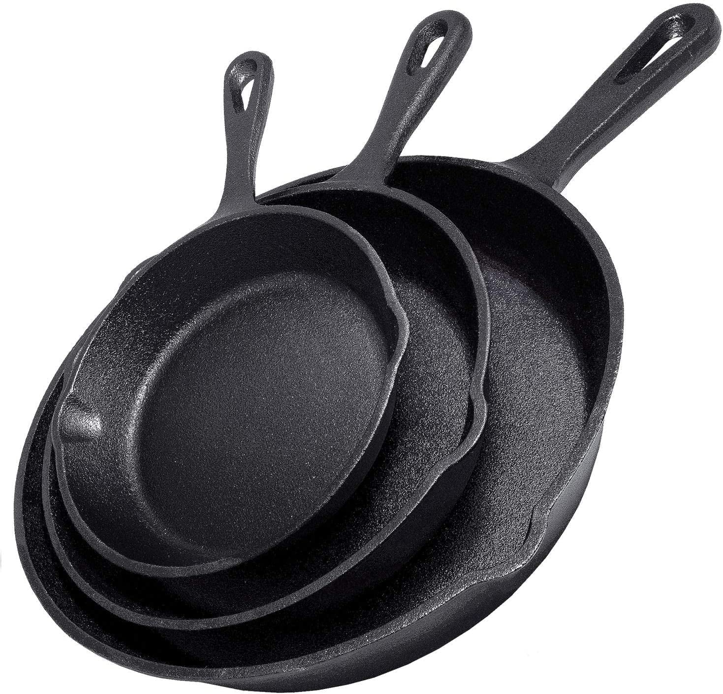 Cast Iron Skillet 3-Piece Set - Heavy-Duty Professional Restaurant Chef Quality Pre-Seasoned Pan Cookware Set - 10. 8. 6 Pans - for Frying. Saute. Cooking. Pizza & More.Black